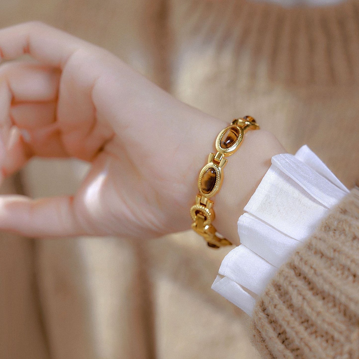 Retro Tigereye Chain Watch